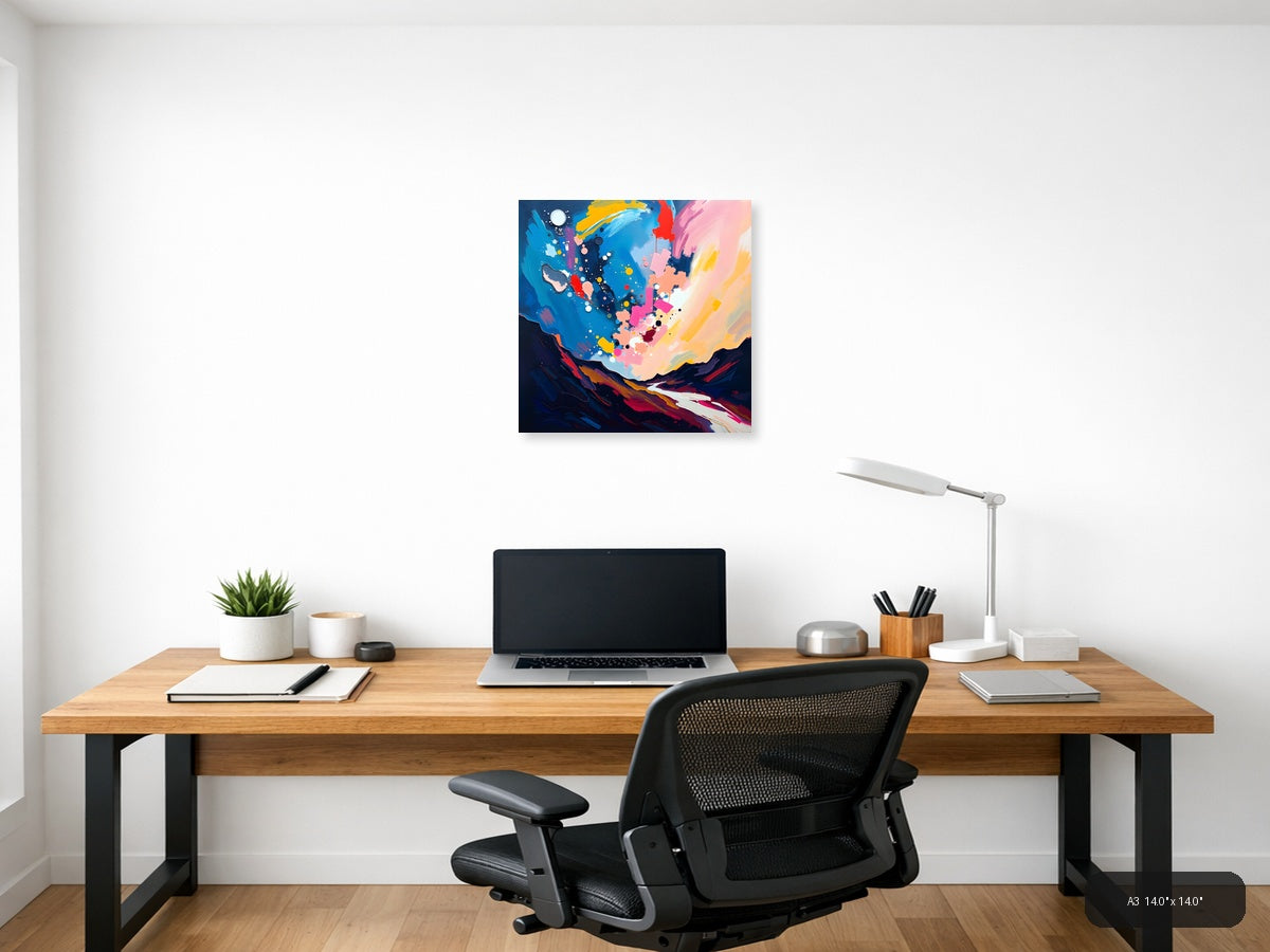 Abstract Colorful Landscape with Moon - Modern Wall Art — A3 / Office
