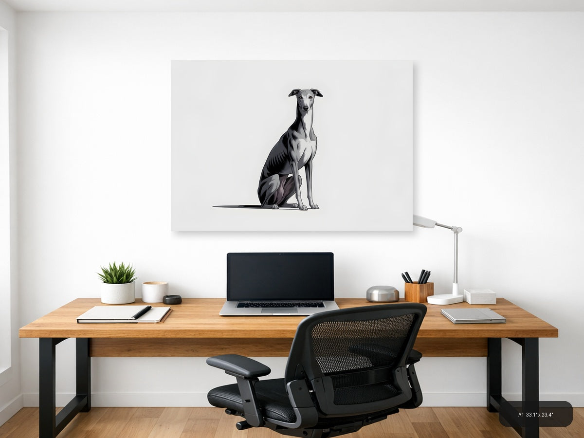 Minimalist Greyhound Sitting Portrait Wall Art — A1 / Office