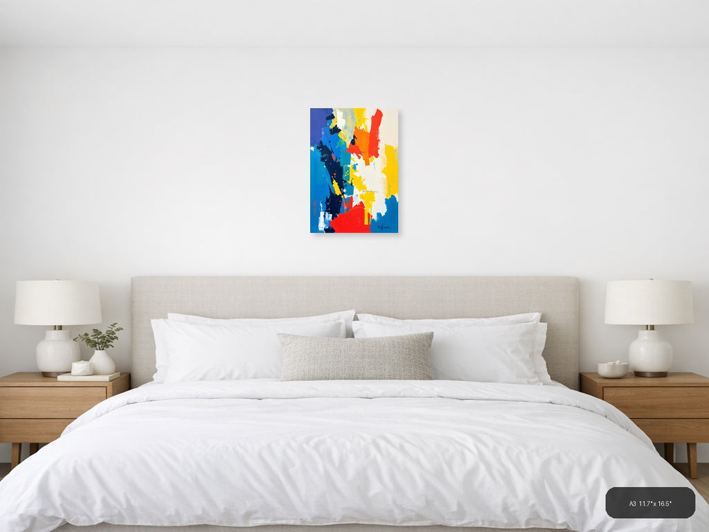 Bold Abstract Expressionist Composition with Primary Colors Wall Art — A3 / Bedroom