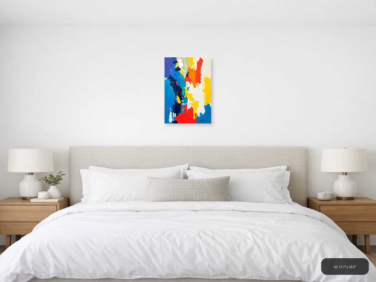 Bold Abstract Expressionist Composition with Primary Colors Wall Art — A3 / Bedroom