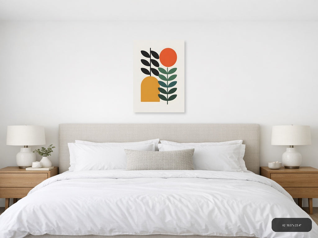 Minimalist Plant & Sun Geometric Modern Wall Art — A2 / Bedroom