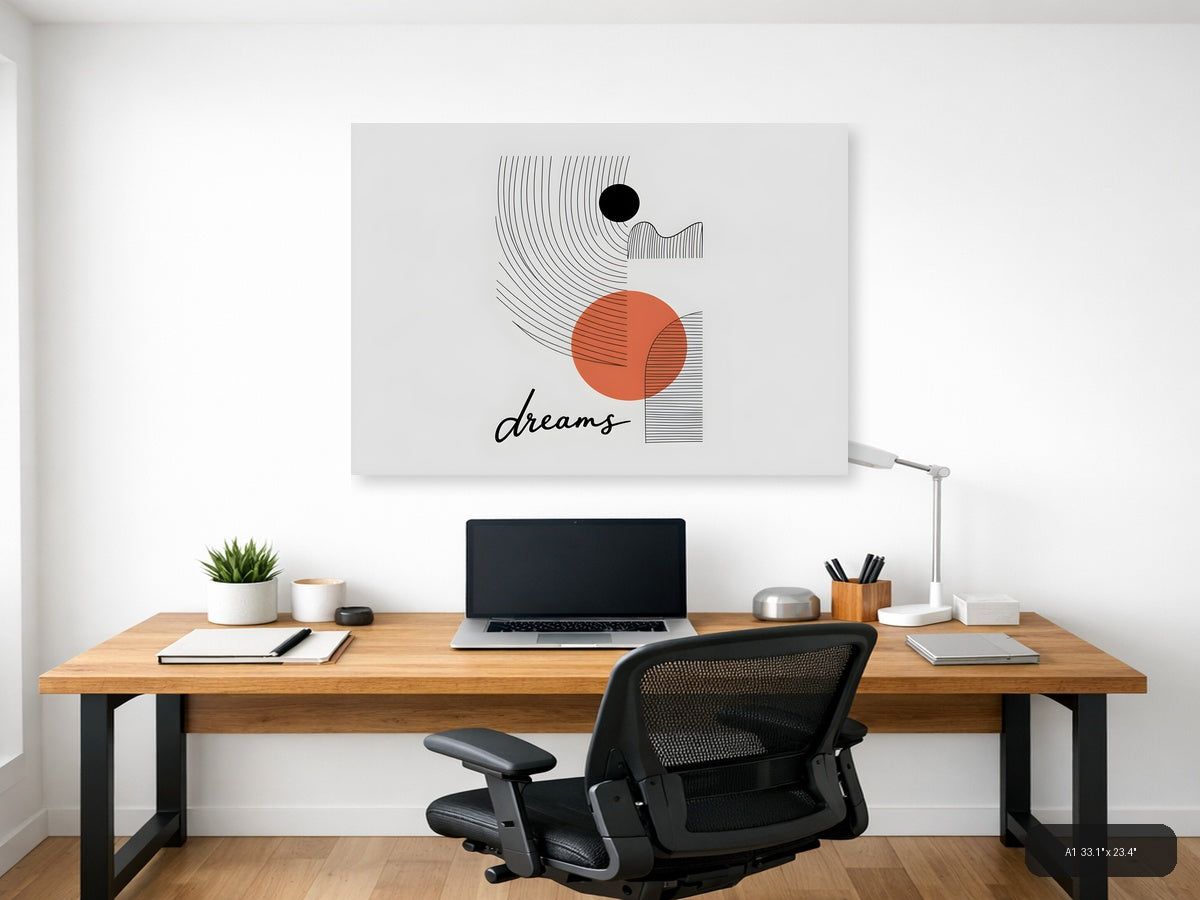 Abstract Dreams Line Art with Orange Circle Wall Art — A1 / Office