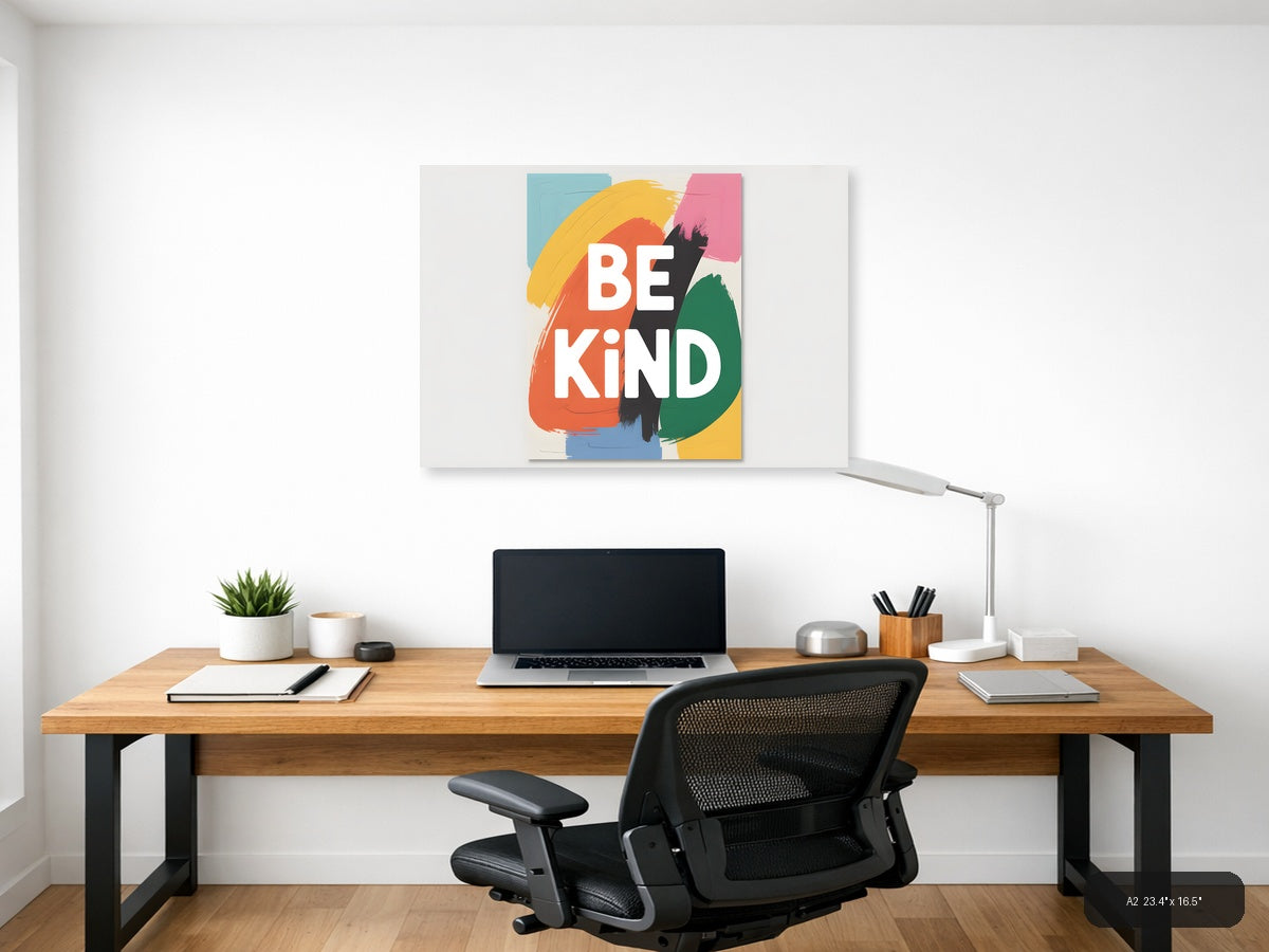 Be Kind Abstract Colorful Brushstroke Wall Art — A2 / Office