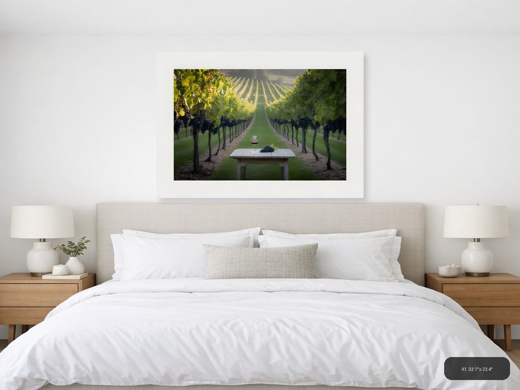 Vineyard Path Wine Glass Minimalist Landscape Wall Art — A1 / Bedroom