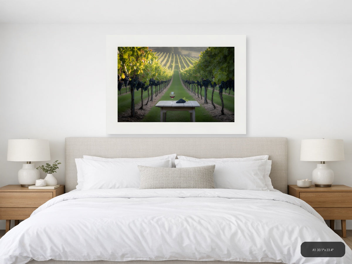 Vineyard Path Wine Glass Minimalist Landscape Wall Art — A1 / Bedroom