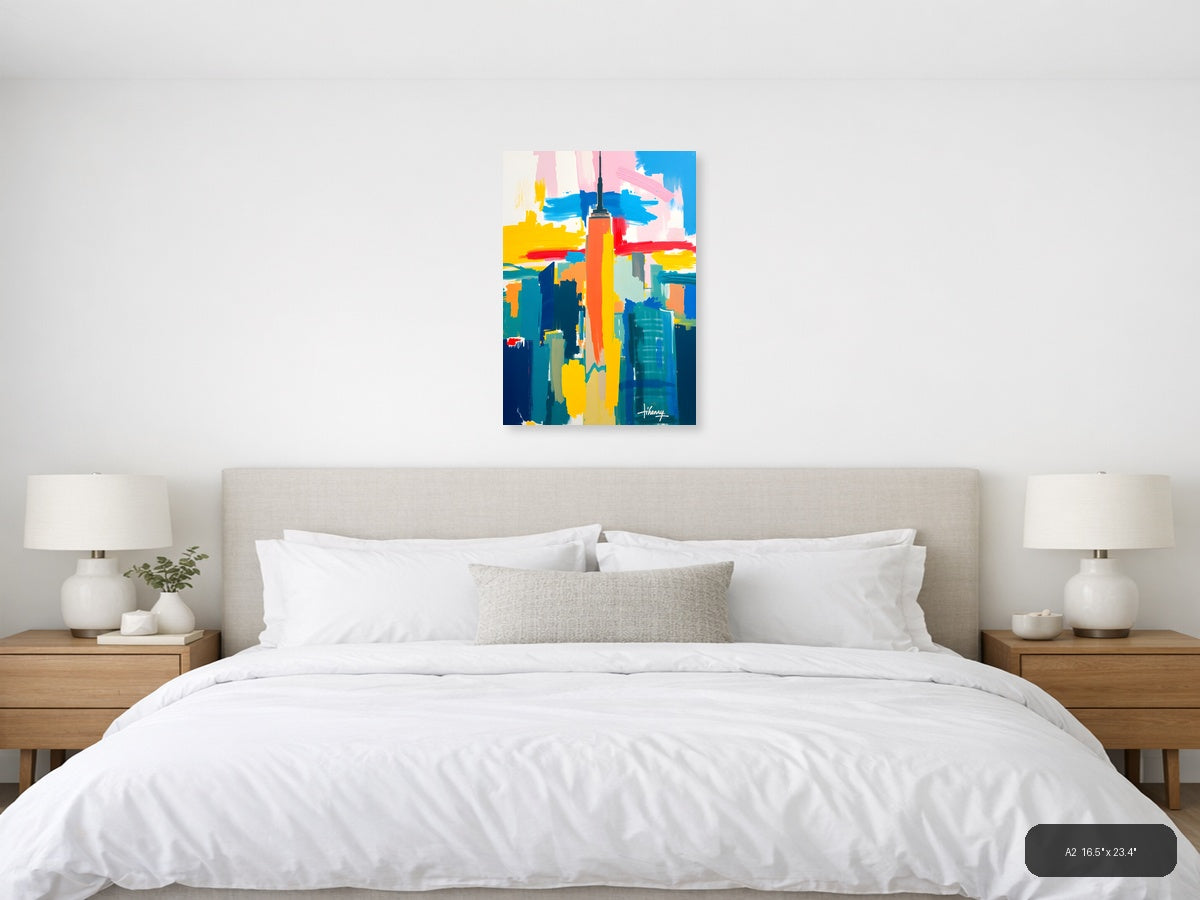 Abstract NYC Skyline - Vibrant Colorful Urban Wall Art — A2 / Bedroom