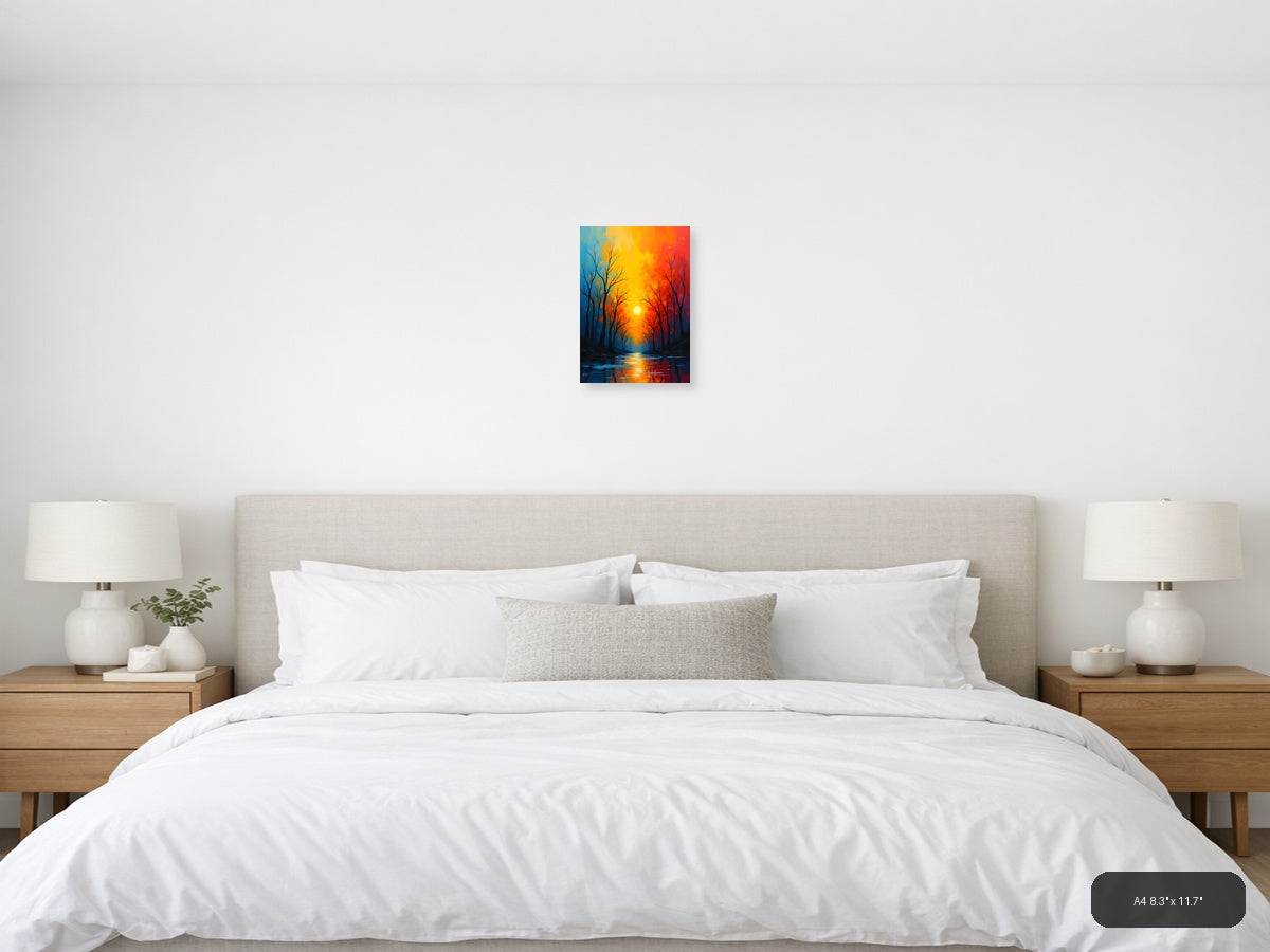 Sunset River Abstract Landscape Wall Art — A4 / Bedroom