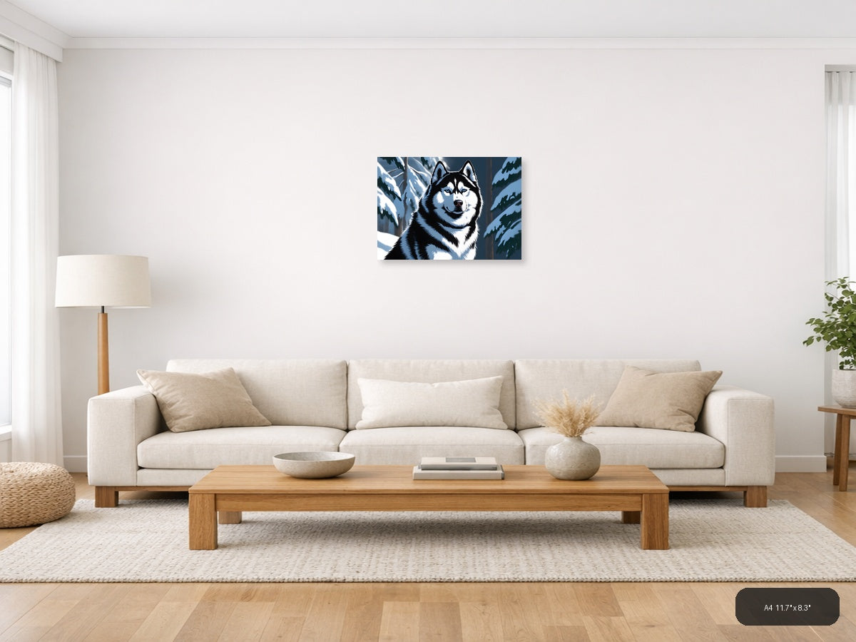 Husky in Winter Forest Snow Photography Wall Art — A4 / Living Room