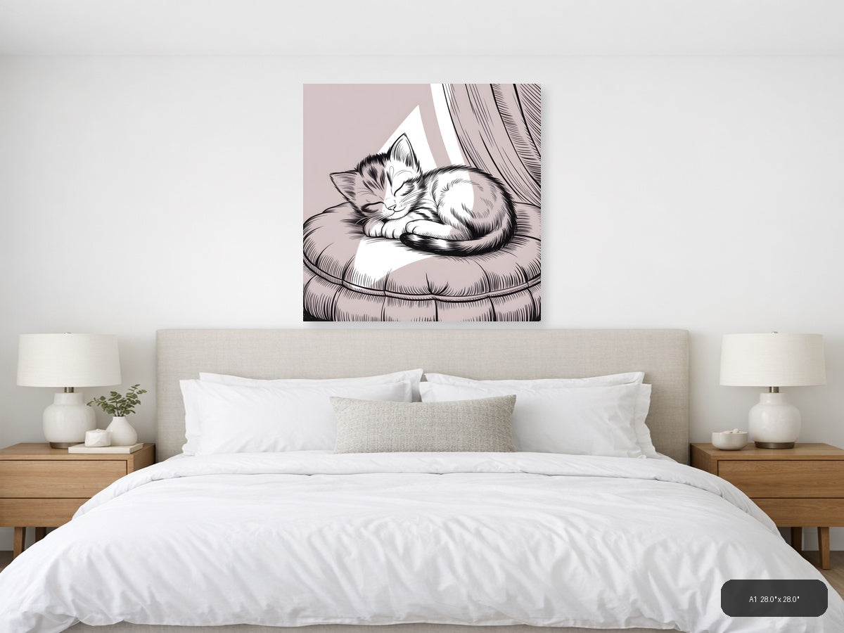 Sleeping Cat Line Art Wall Art Print — A1 / Bedroom