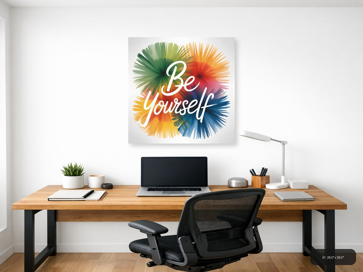 Be Yourself Watercolor Rainbow Burst Square Wall Art — A1 / Office