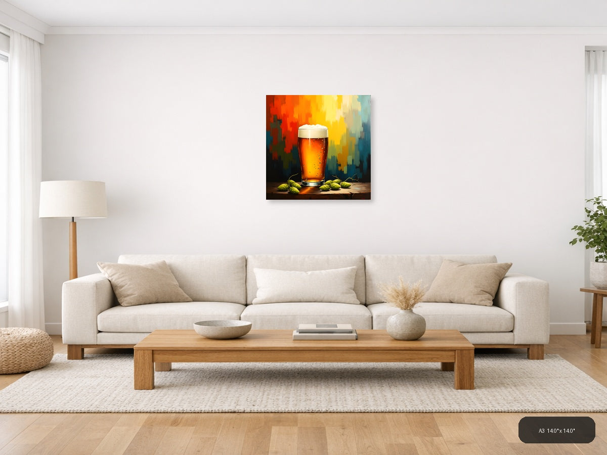 Abstract Beer Glass with Hops Wall Art — A3 / Living Room
