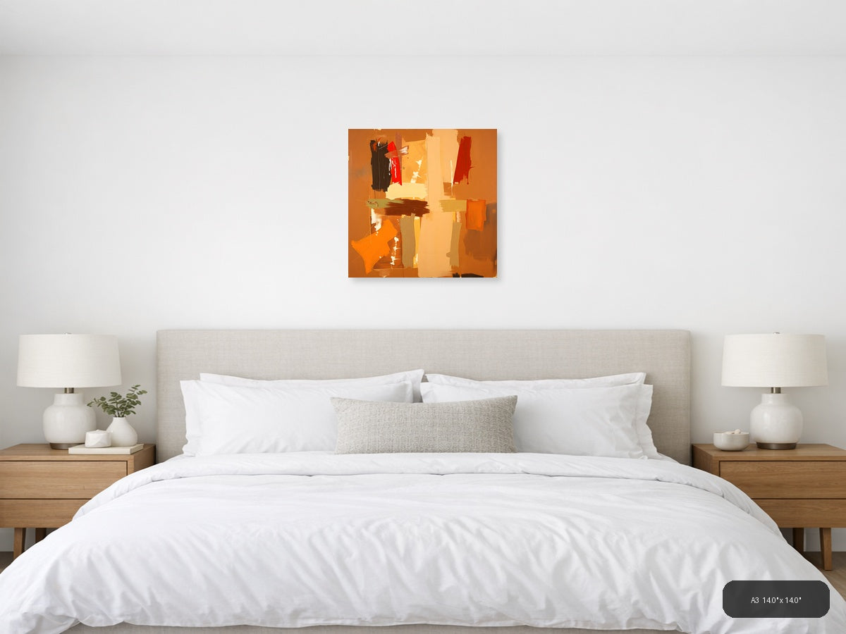 Abstract Orange & Red Geometric Modern Wall Art — A3 / Bedroom