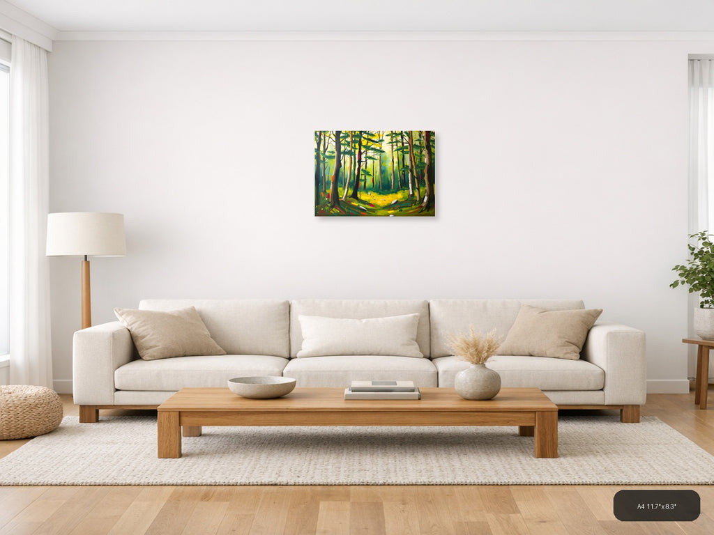 Abstract Forest Landscape with Vibrant Trees Wall Art — A4 / Living Room