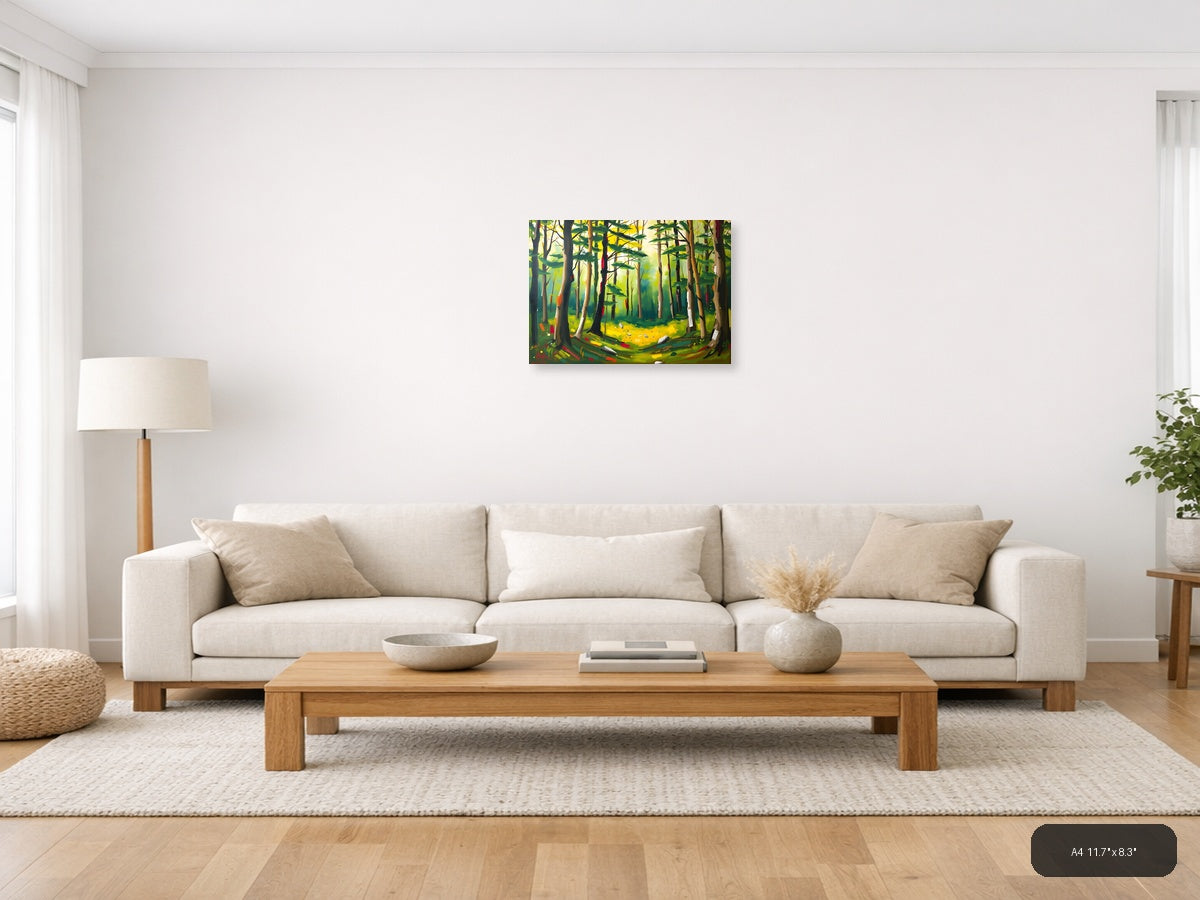 Abstract Forest Landscape with Vibrant Trees Wall Art — A4 / Living Room