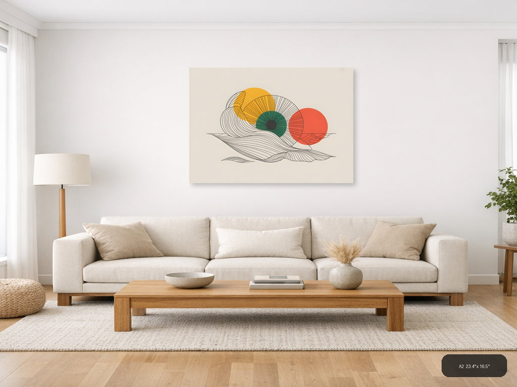 Abstract Eye Line Art with Colorful Circles Wall Art — A2 / Living Room