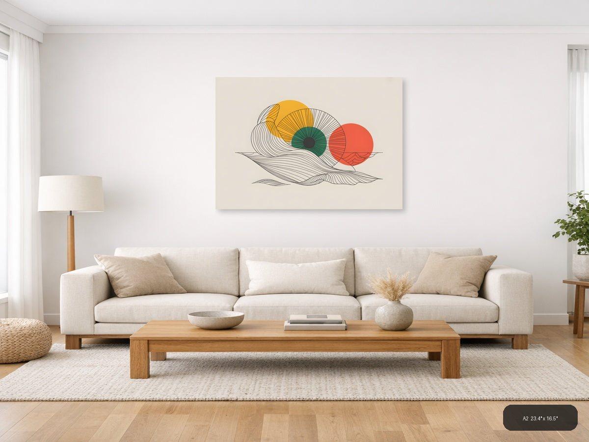 Abstract Eye Line Art with Colorful Circles Wall Art — A2 / Living Room