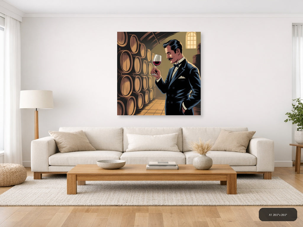 Vintage Wine Connoisseur in Cellar Wall Art — A1 / Living Room