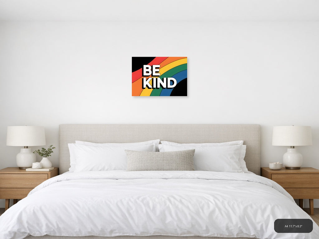 Be Kind Rainbow Typography Photography Wall Art — A4 / Bedroom