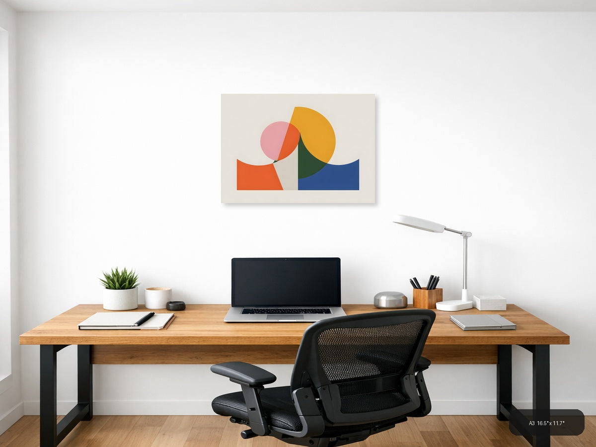 Minimalist Geometric Shapes Abstract Landscape Wall Art — A3 / Office