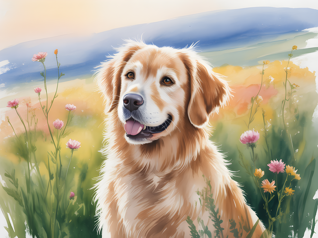 Golden Retriever in Wildflower Meadow Watercolor Wall Art