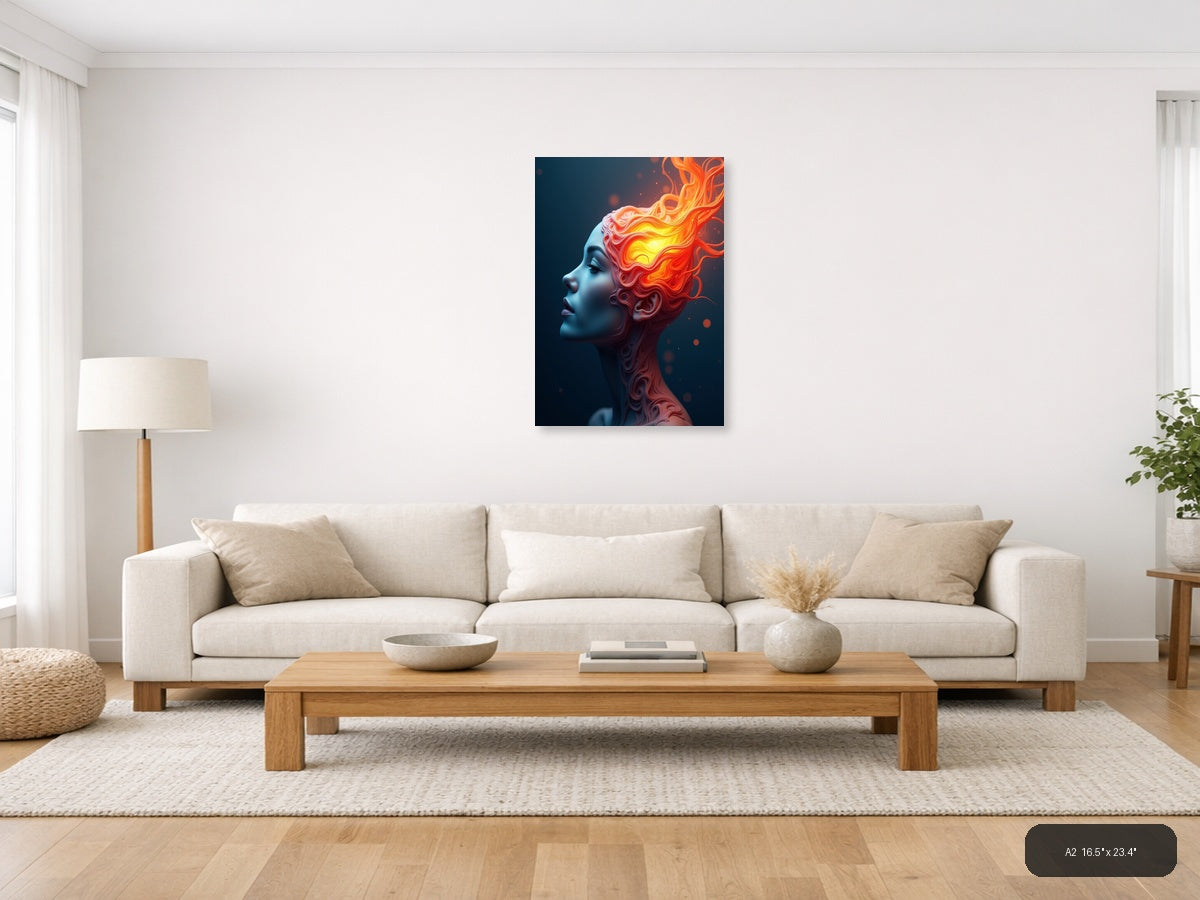 Abstract Fiery Head Portrait - Modern Digital Wall Art — A2 / Living Room