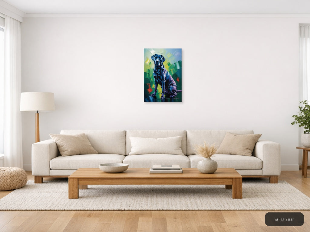 Abstract Blue Labrador Portrait Modern Wall Art — A3 / Living Room