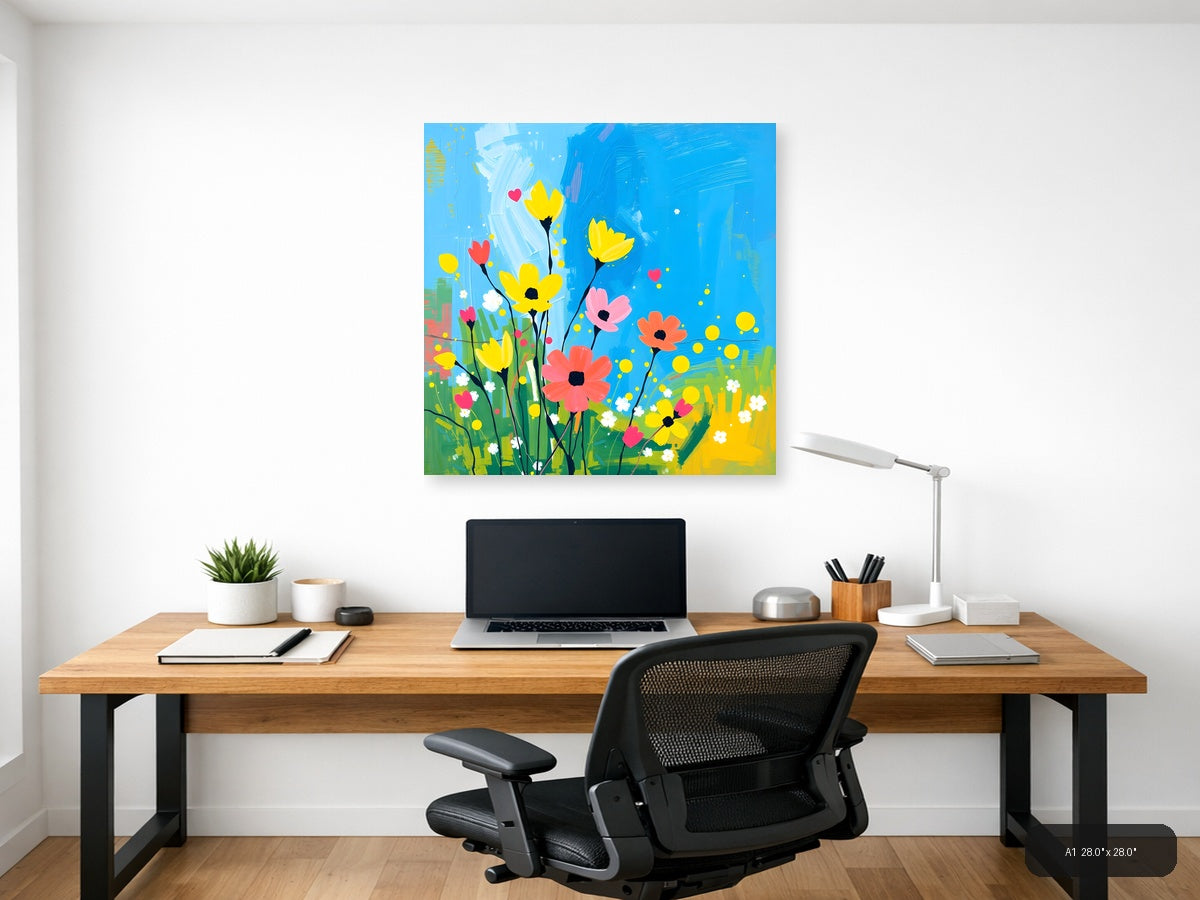 Colorful Abstract Wildflower Garden Blue Sky Wall Art — A1 / Office