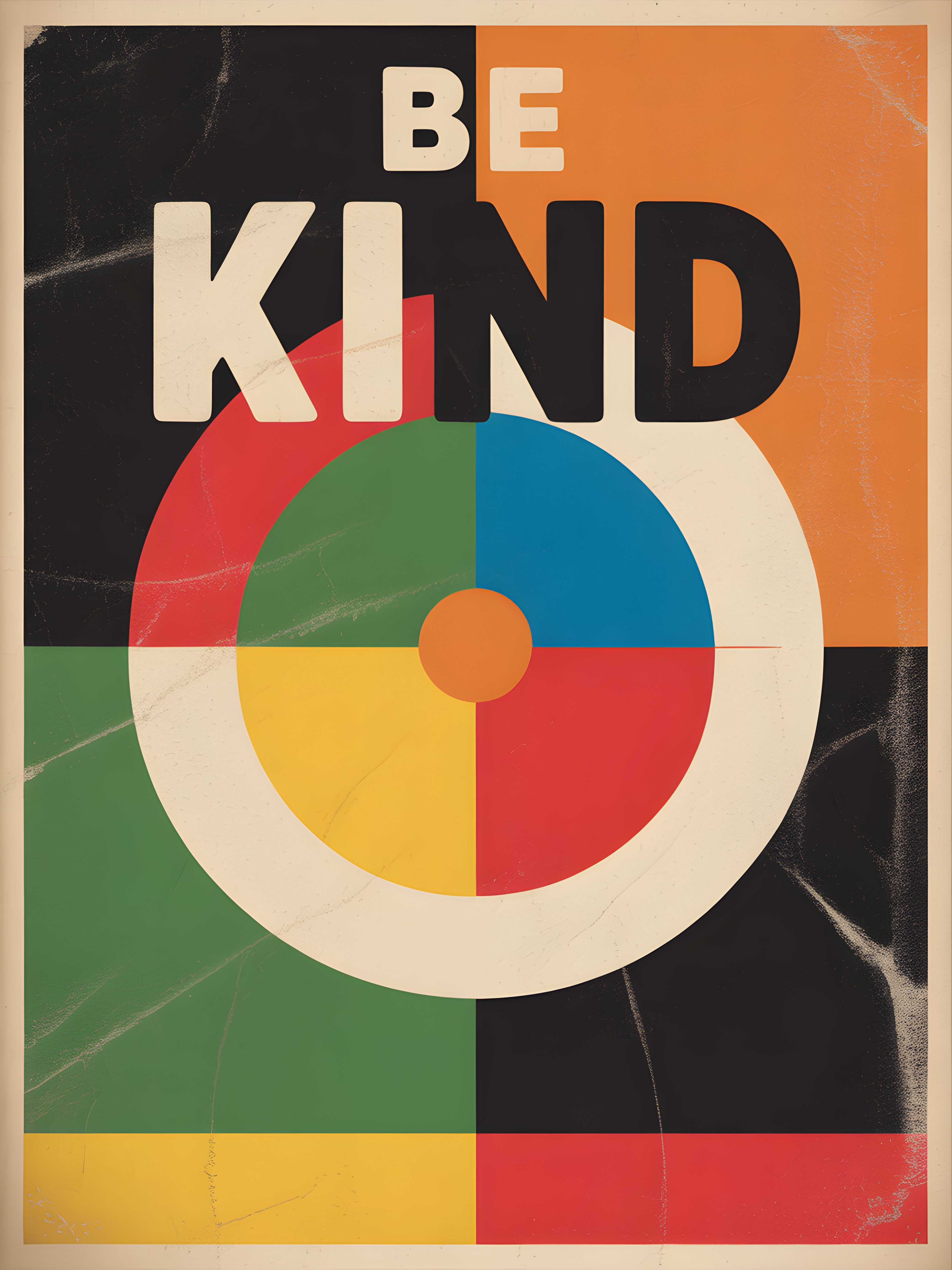Be Kind Vintage Colorful Wheel Retro Wall Art