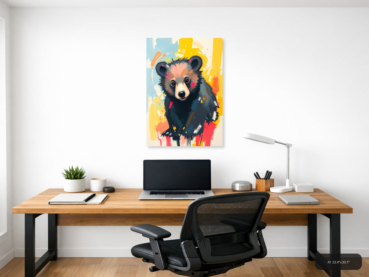 Colorful Abstract Bear Portrait Modern Wall Art — A1 / Office
