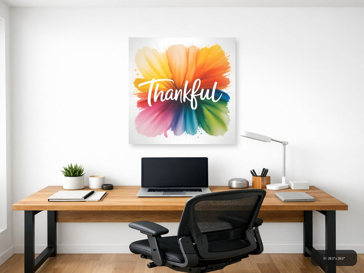 Thankful — Watercolor (Square) Canvas Print | Watercolor Wall Art | A4 A3 A2 A1 — A1 / Office
