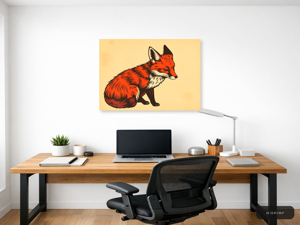 Red Fox Vintage Illustration Wall Art — A2 / Office