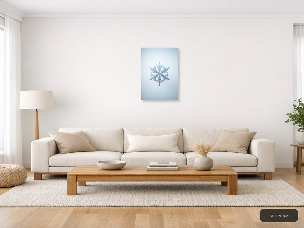 Minimalist Blue Snowflake Illustration Wall Art — A3 / Living Room
