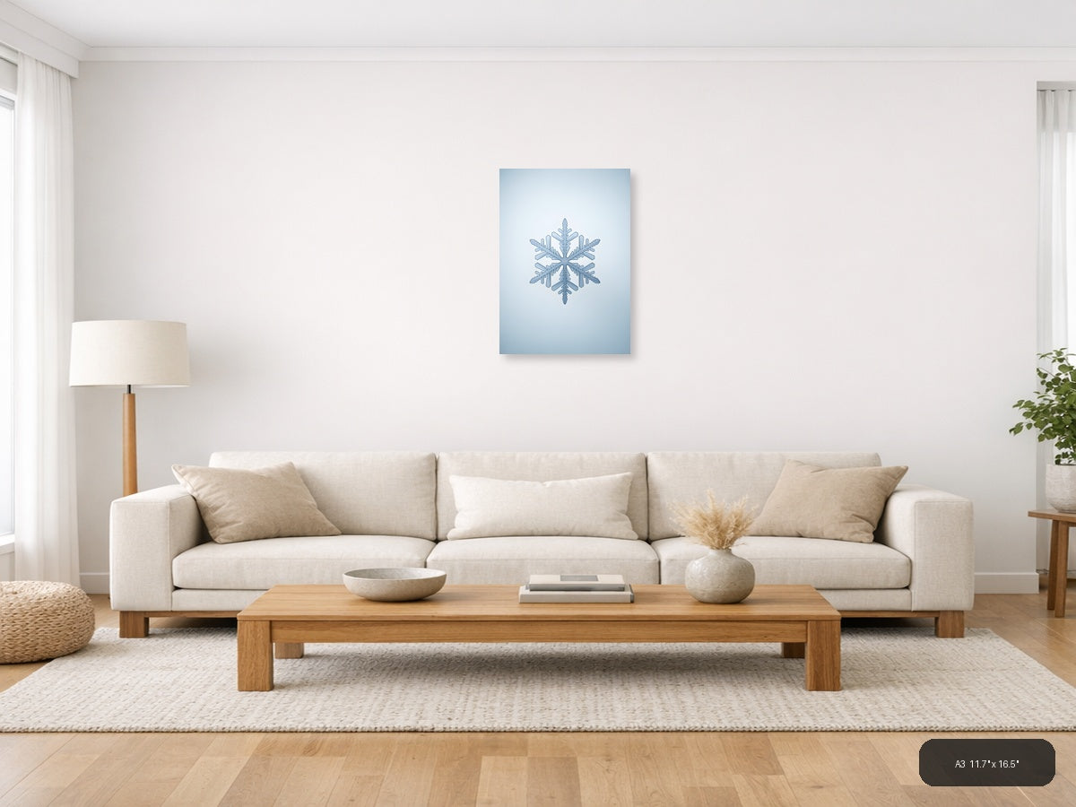 Minimalist Blue Snowflake Illustration Wall Art — A3 / Living Room