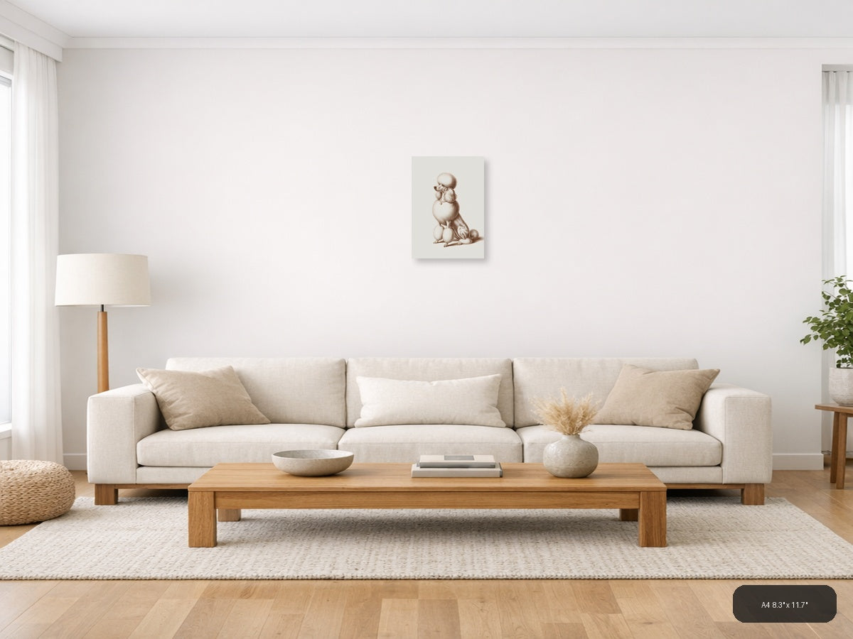 Classic Poodle Portrait Minimalist Wall Art — A4 / Living Room