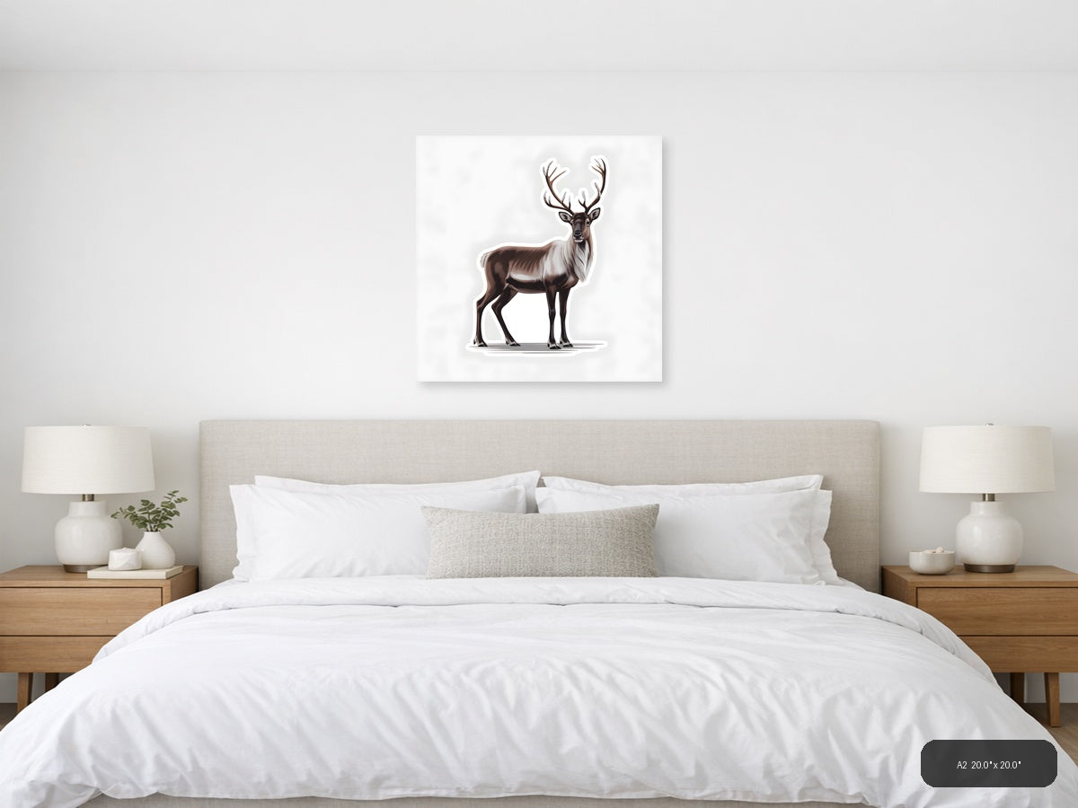 Minimalist Brown Deer with Antlers Wall Art — A2 / Bedroom