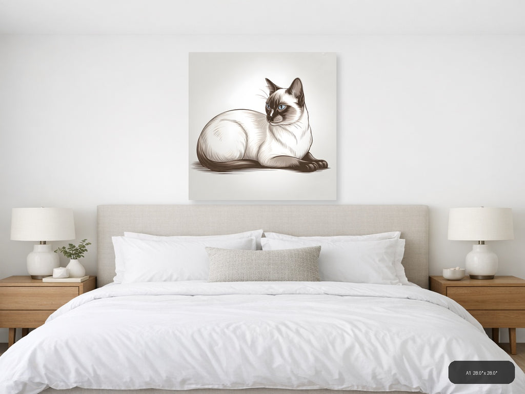 Siamese Cat Blue Eyes Line Art Wall Art — A1 / Bedroom