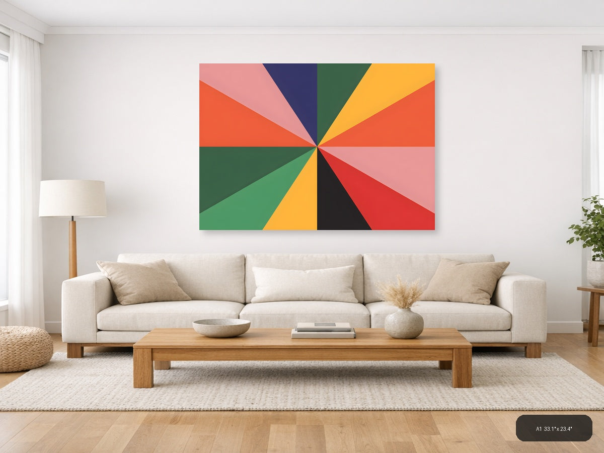 Colorful Geometric Sunburst Pattern Photography Wall Art — A1 / Living Room