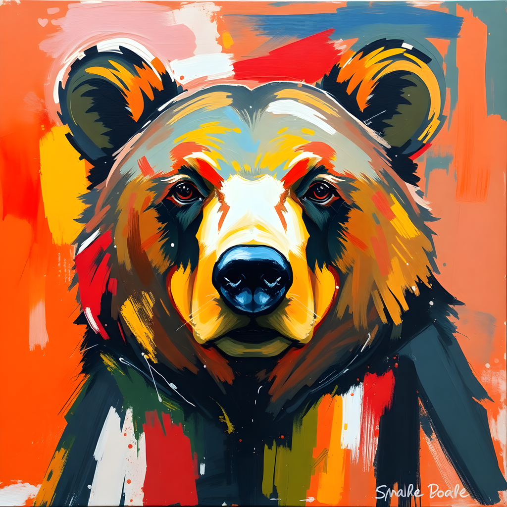 Colorful Abstract Bear Portrait Modern Wall Art