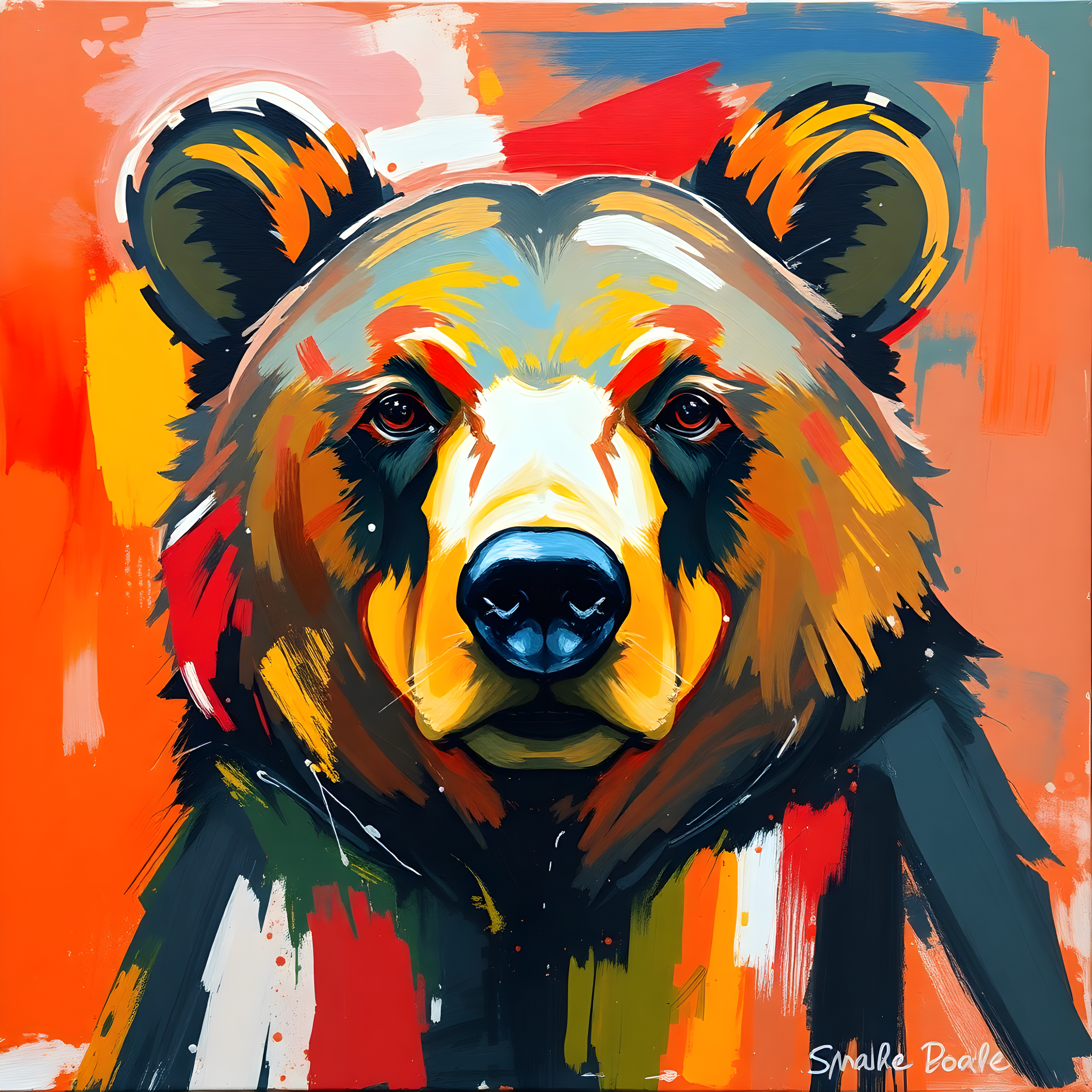 Colorful Abstract Bear Portrait Modern Wall Art