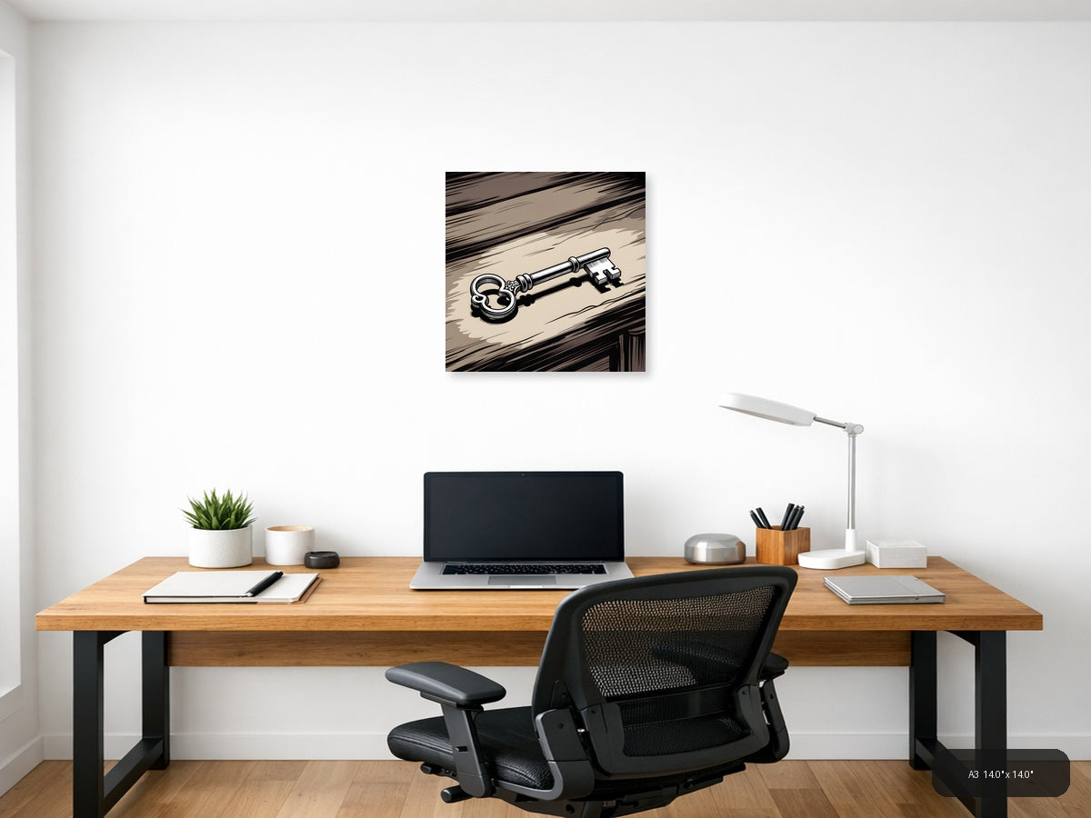 Ornate Skeleton Key Line Art Wall Art — A3 / Office