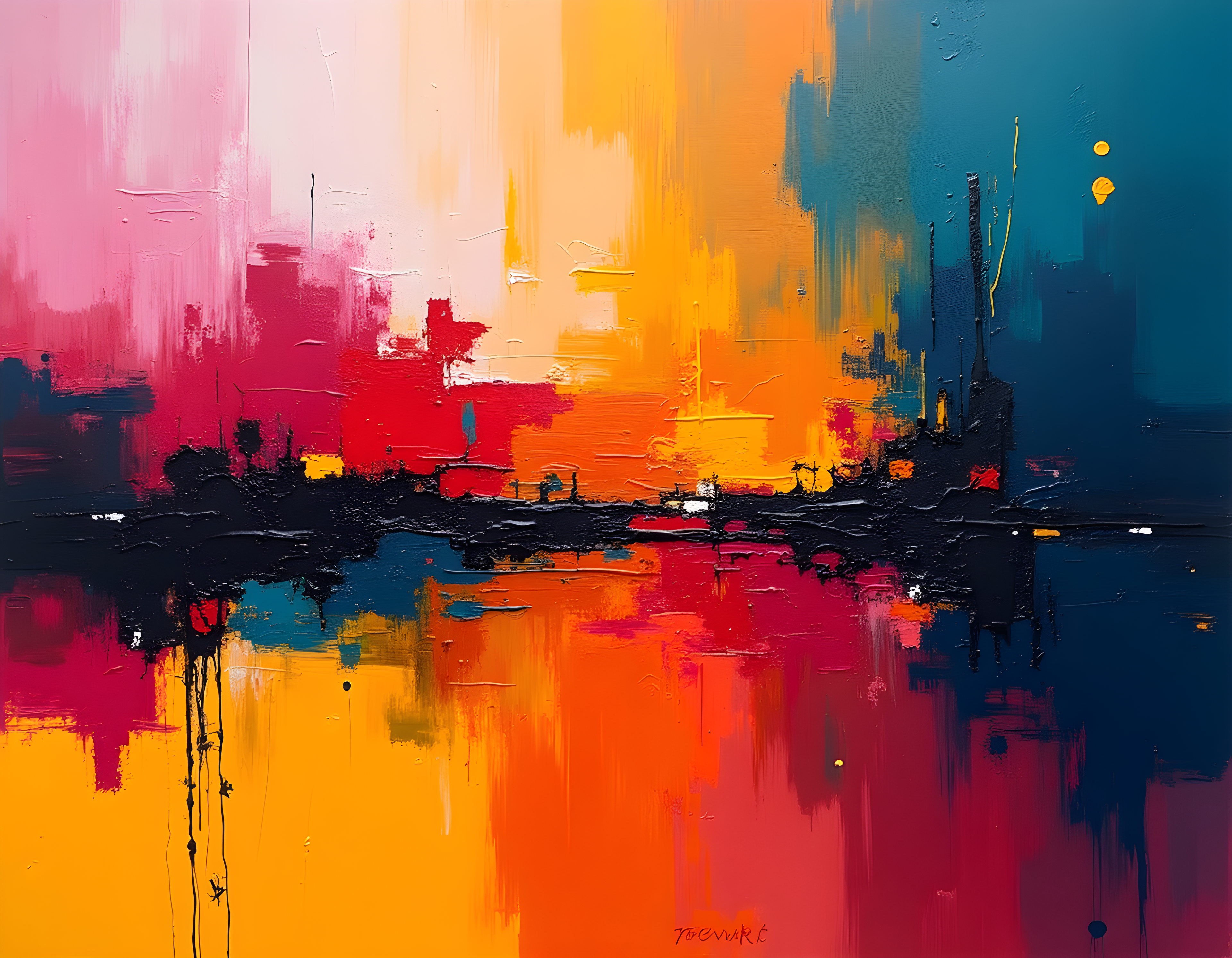 Vibrant Abstract Cityscape Sunset Reflection Wall Art