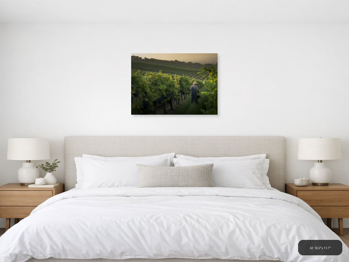 Vineyard Worker at Sunset - Photography Wall Art — A3 / Bedroom