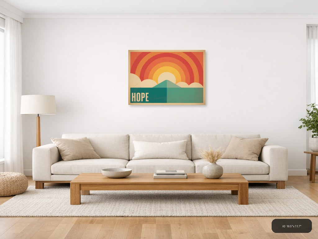 Vintage Hope Rainbow Mountain Sunrise Landscape Wall Art — A3 / Living Room