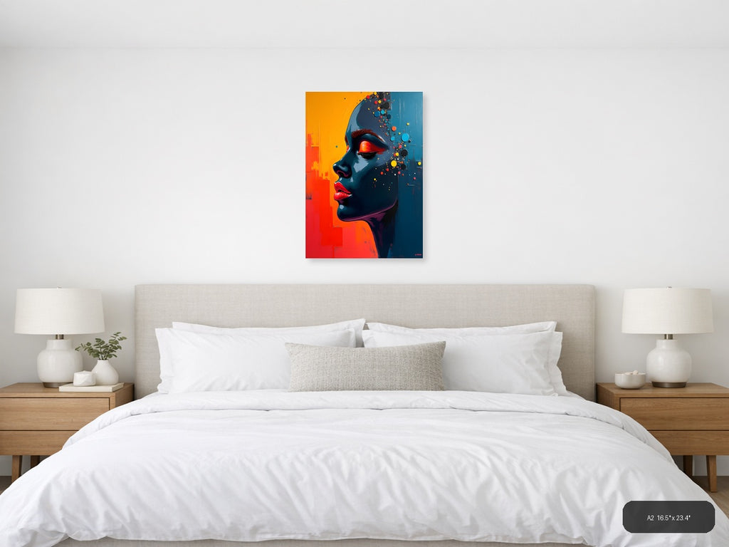 Colorful Abstract Portrait with Dispersing Particles Wall Art — A2 / Bedroom