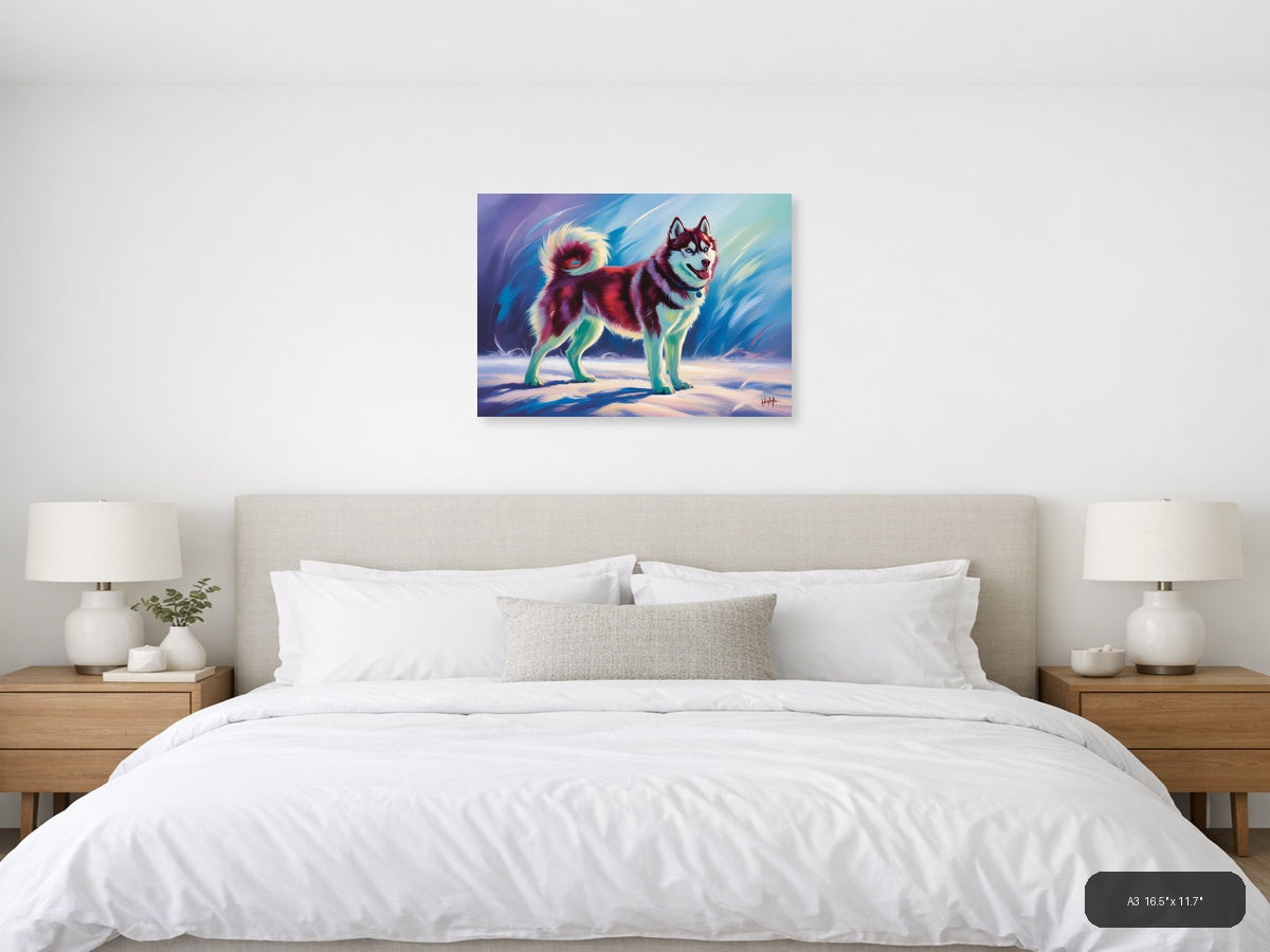 Vibrant Abstract Husky Dog Portrait Wall Art — A3 / Bedroom