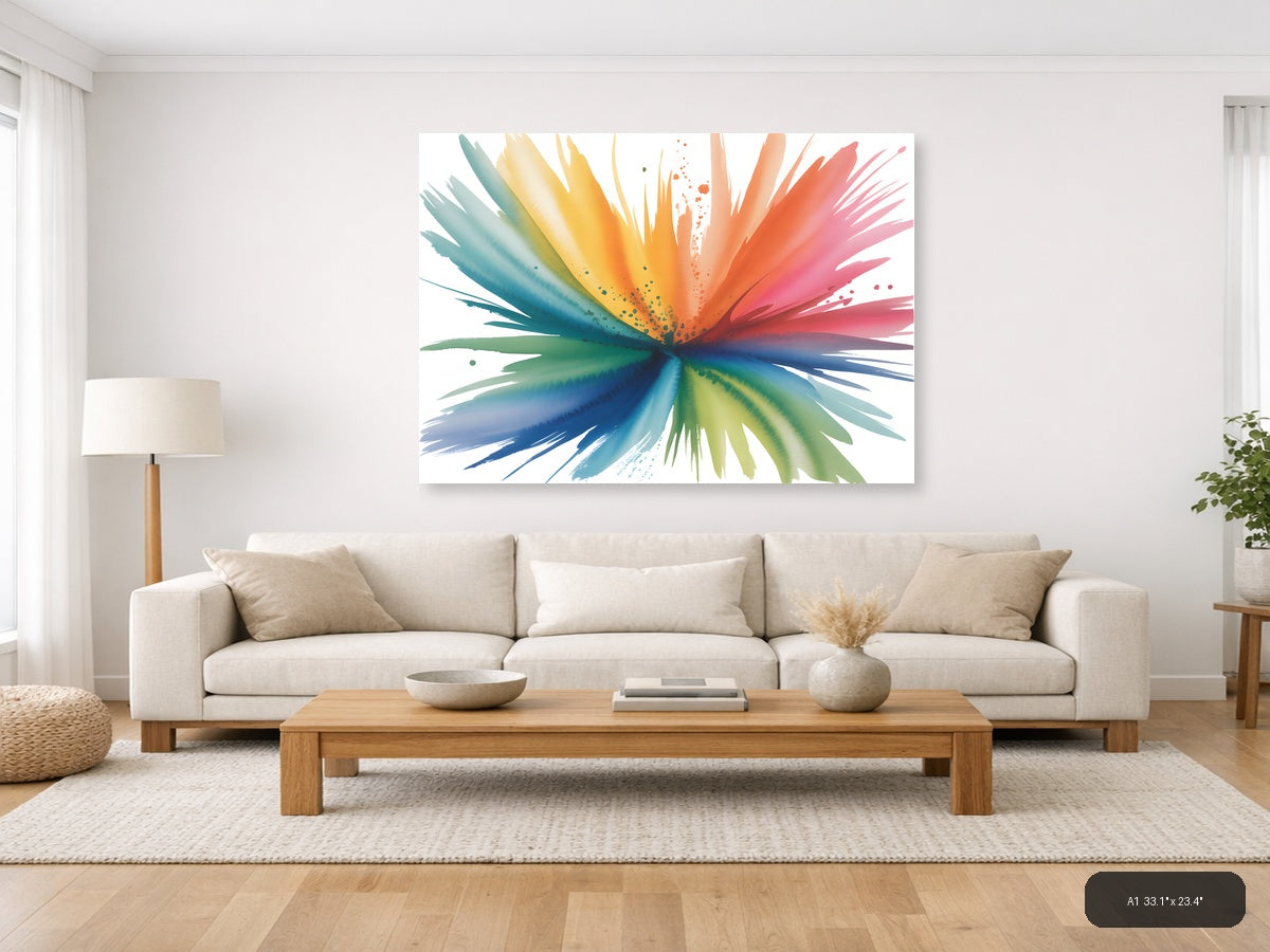 Rainbow Watercolor Burst Abstract Splash Wall Art — A1 / Living Room