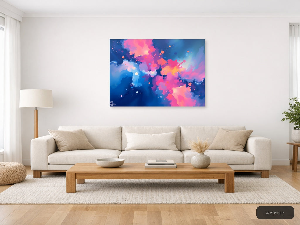 Abstract Pink & Blue Fluid Clouds Modern Wall Art — A2 / Living Room