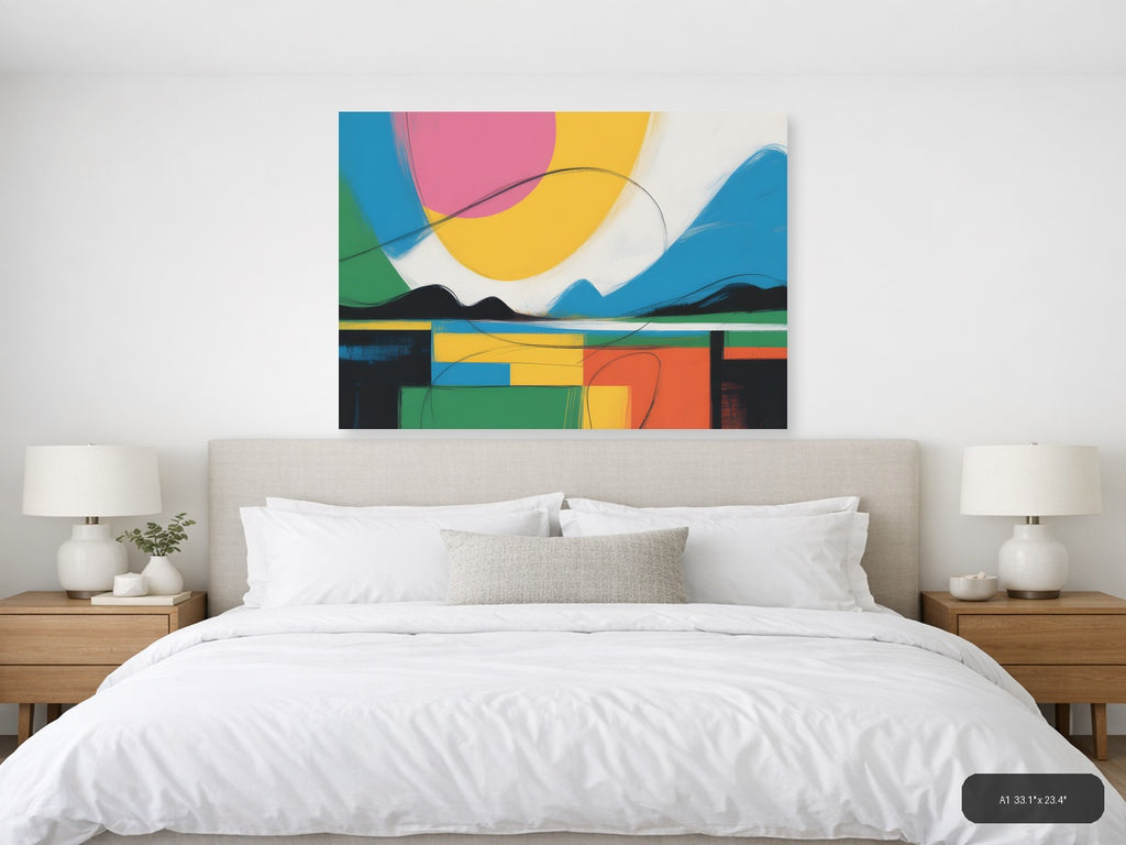Colorful Abstract Landscape with Geometric Shapes Wall Art — A1 / Bedroom