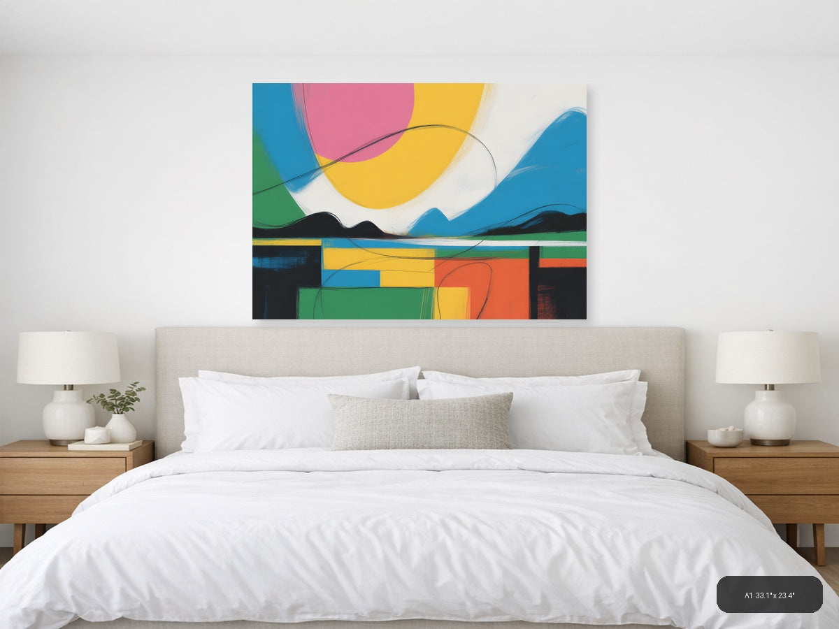 Colorful Abstract Landscape with Geometric Shapes Wall Art — A1 / Bedroom