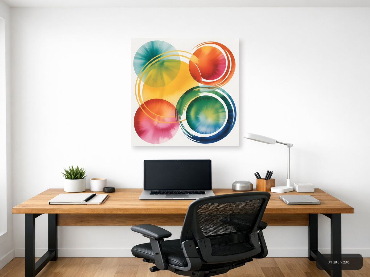 Colorful Watercolor Circles Abstract Modern Wall Art — A1 / Office